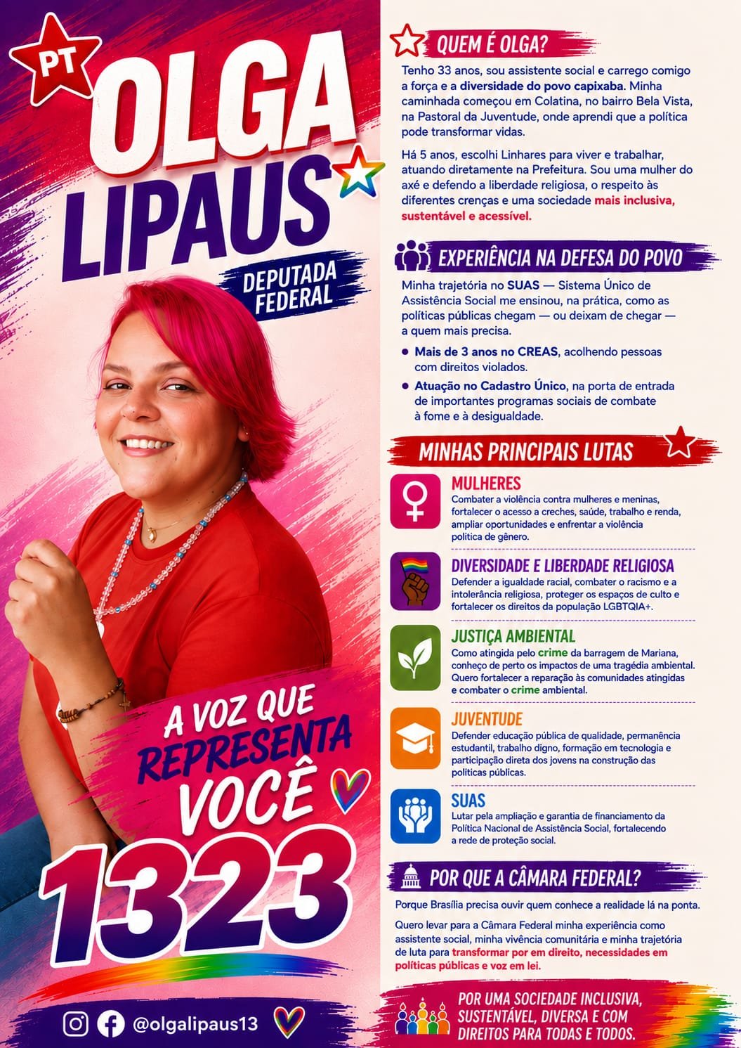 Card oficial de apresentação da candidatura de Olga Lipaus